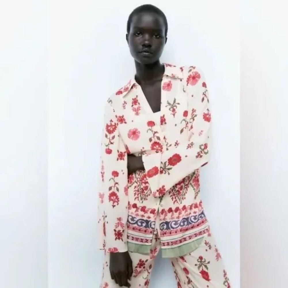 Zara Co-Ord Multicolored Set Blouse & Pants
